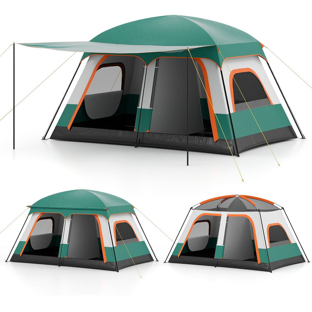 4-10 Person Camping Tent in Green Color with Porch and 2 Rooms for Backpacking-S - Gallery View 1 of 1