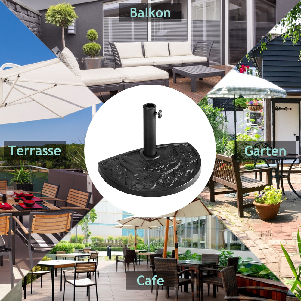 Heavy-duty 17.5" square umbrella base stand in bronze finish, ideal for securing umbrellas in outdoor spaces.