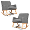 Upholstered gray rocking chair with solid wood base, featuring ergonomic design and cushioned seat for comfort.