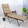 Outdoor rattan chaise lounge chair with adjustable backrest and soft cushion, perfect for balconies and poolside.
