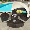 Costway Round Rattan Daybed with Retractable Canopy & Height Adjustable Coffee Table New