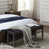 Upholstered brown dining room bench with solid wood legs, cushioned seat, ideal for bedrooms and dining areas.