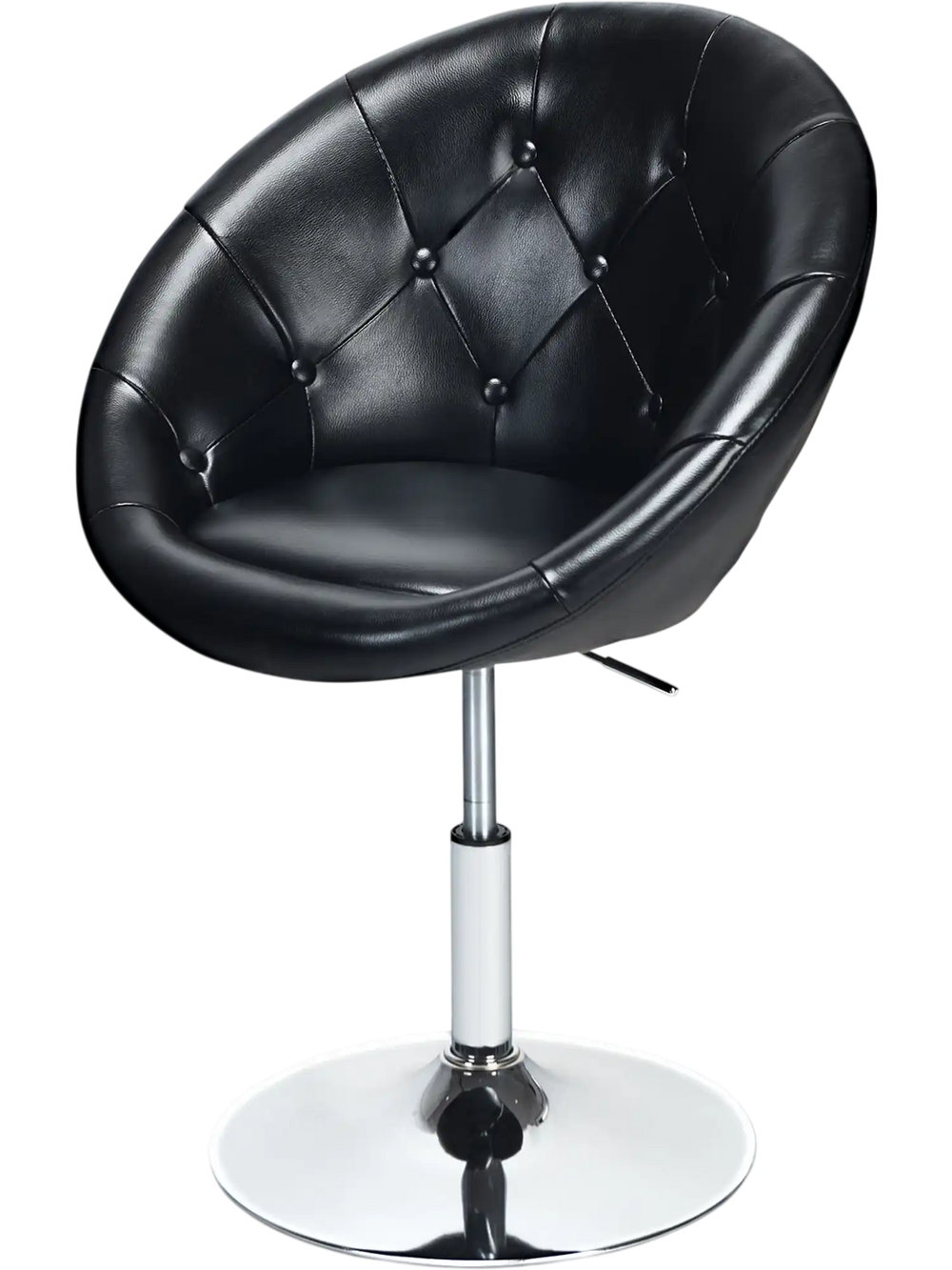 Modern adjustable swivel round chair in black PU leather with tufted back, ideal for home or bar use.