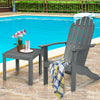 Gray acacia wood Adirondack chair with ergonomic design, perfect for outdoor relaxation by the poolside.