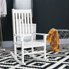 White high back rocking chair made of premium acacia wood, designed for comfort and suitable for indoor or outdoor use.