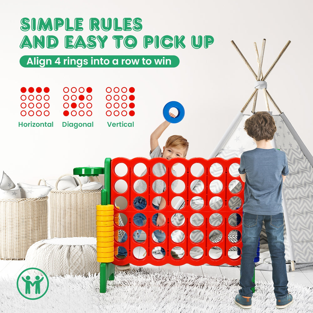 Giant 4-to-score game set in green, featuring kids playing with rings, perfect for outdoor fun and skill development.