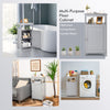 Gray bathroom wooden floor cabinet displayed in a cozy living room setting, demonstrating its versatile storage.