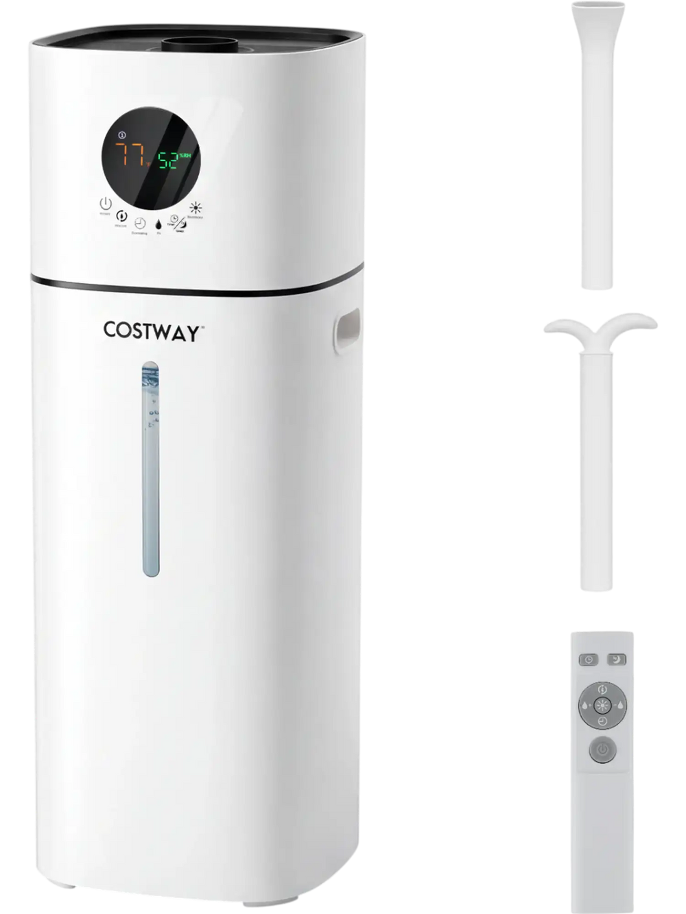 White 4.2 Gal cool mist humidifier with remote control, 1200 sq.ft coverage, and customizable humidity settings for large rooms.