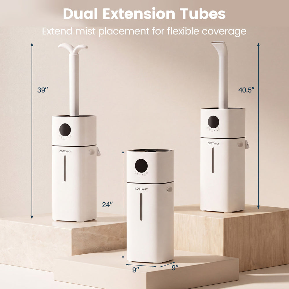4.2 Gal Cool Mist Humidifier with dual extension tubes for flexible coverage in large rooms up to 1200 sq.ft.