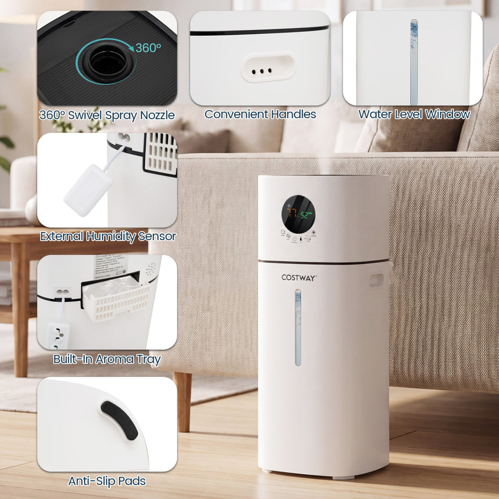 360° swivel spray nozzle and clear water level window enhance the 4.2 Gal Cool Mist Humidifier for large rooms.
