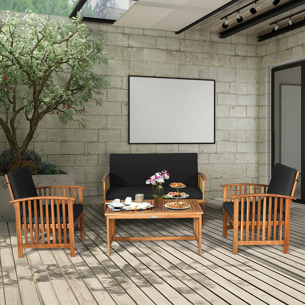 4 Pieces Patio Solid Wood Furniture Set-Black - Gallery View 1 of 11