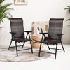 Two folding reclining chairs made of durable PE rattan and steel, ideal for outdoor patio and garden relaxation.