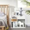 3-tier side table with storage shelf and drawer, made of particle board, ideal for bedroom or living room use.