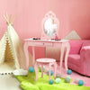 Kids pink makeup dressing table set with mirror, made of MDF and pine wood, perfect for bedrooms and playrooms.