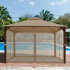 Outdoor 12 x 10 feet brown gazebo with dual-tiered roof and netting, perfect for backyard gatherings and shade.