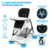 A-Shaped high chair in black with 5-point safety harness and 4 lockable wheels for secure and easy mobility.