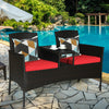 Modern Patio Conversation Set with Built-in Coffee Table and Cushions -Red - Gallery View 1 of 10