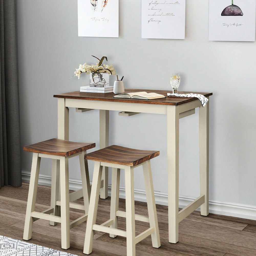 Costway Bar Table with 2 Saddle Bar Stools 3 Piece Set New