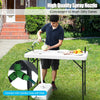 Folding cleaning sink table with sprayer, quick-connect faucet, and integrated drain for outdoor cleaning convenience.