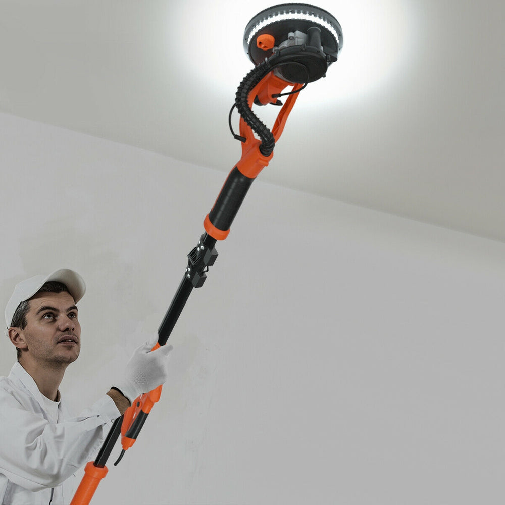 Electric foldable drywall sander with 750W motor, adjustable speed, and extendable handle for easy ceiling sanding.