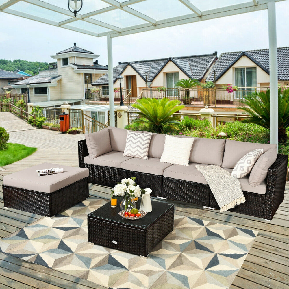 Costway Patio Rattan Sectional Sofa Set 6 Pieces with Coffee Table 81042975 New