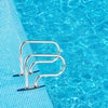 Stainless steel swimming pool handrail with a square base, designed for easy entry and exit, showcasing a curved.