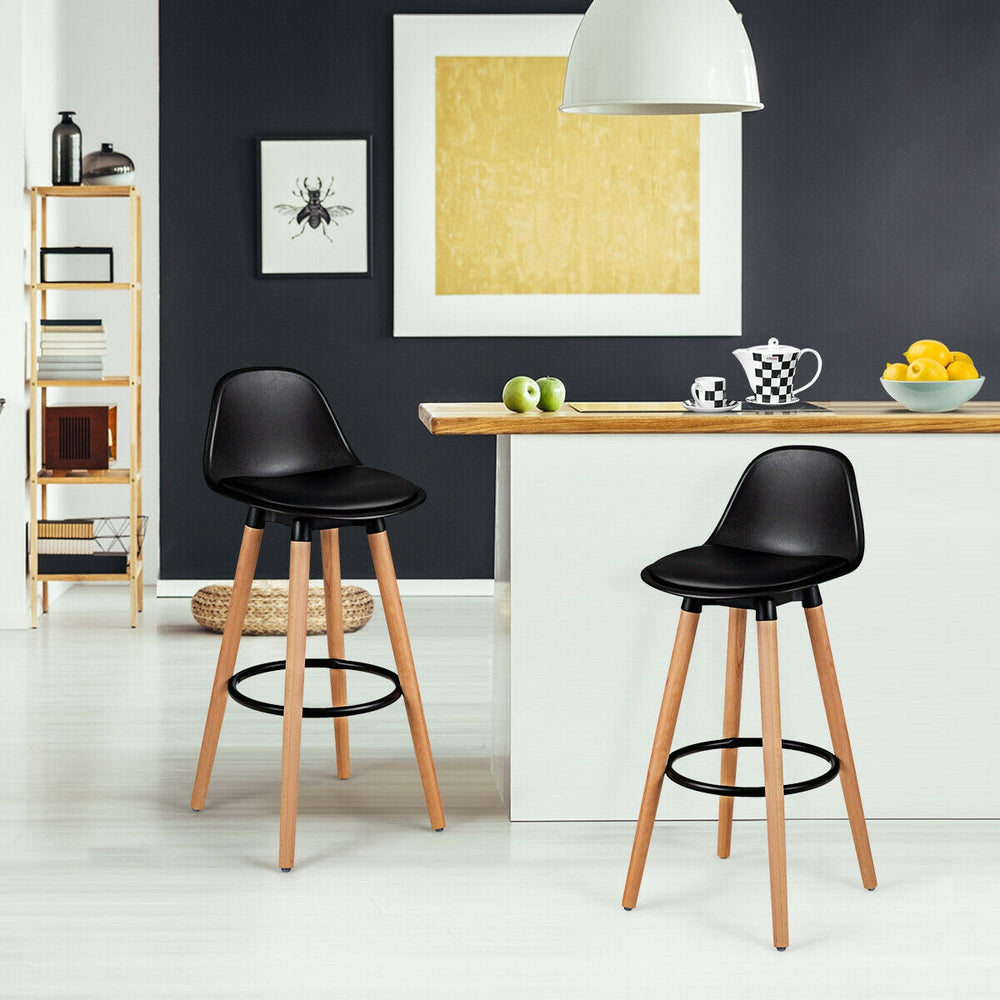 2 Pieces Mid Century Barstool 28.5 Inches Dining Pub Chair-Black - Gallery View 1 of 10