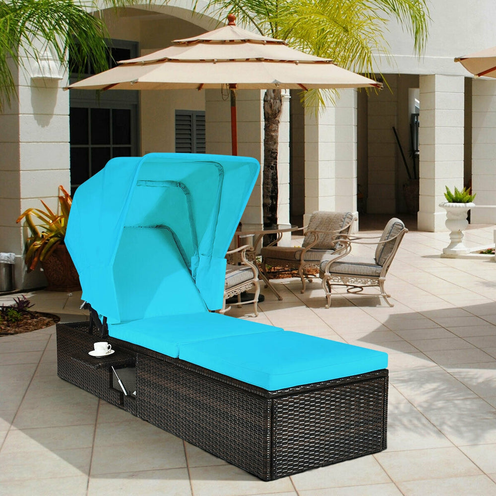 Outdoor Chaise Lounge Chair with Folding Canopy-Turquoise - Gallery View 1 of 12