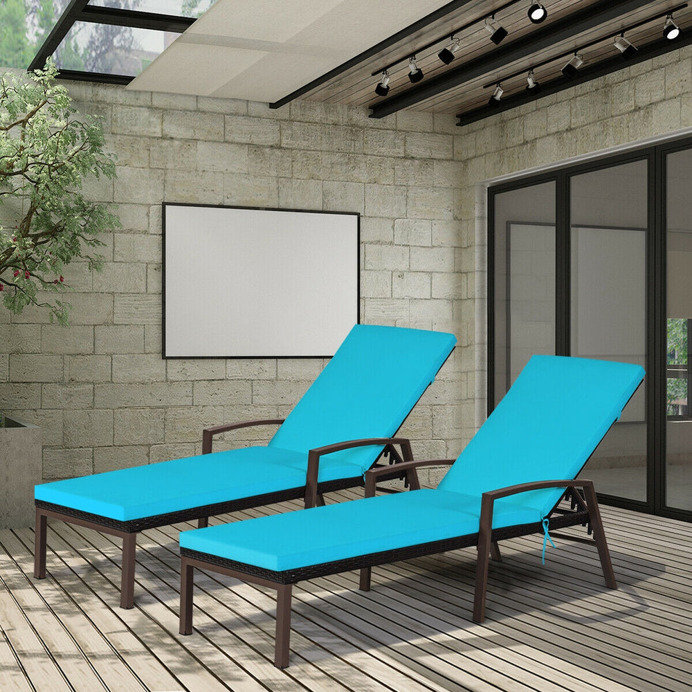 Costway Rattan Reclining Chaise Lounge Chairs with Cushion 2 Pieces New
