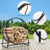 30-inch tubular steel log hoop firewood storage rack with black powder-coated finish for indoor or outdoor use.
