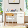 Modern white computer desk with a large drawer and cabinet, perfect for home office or study use.