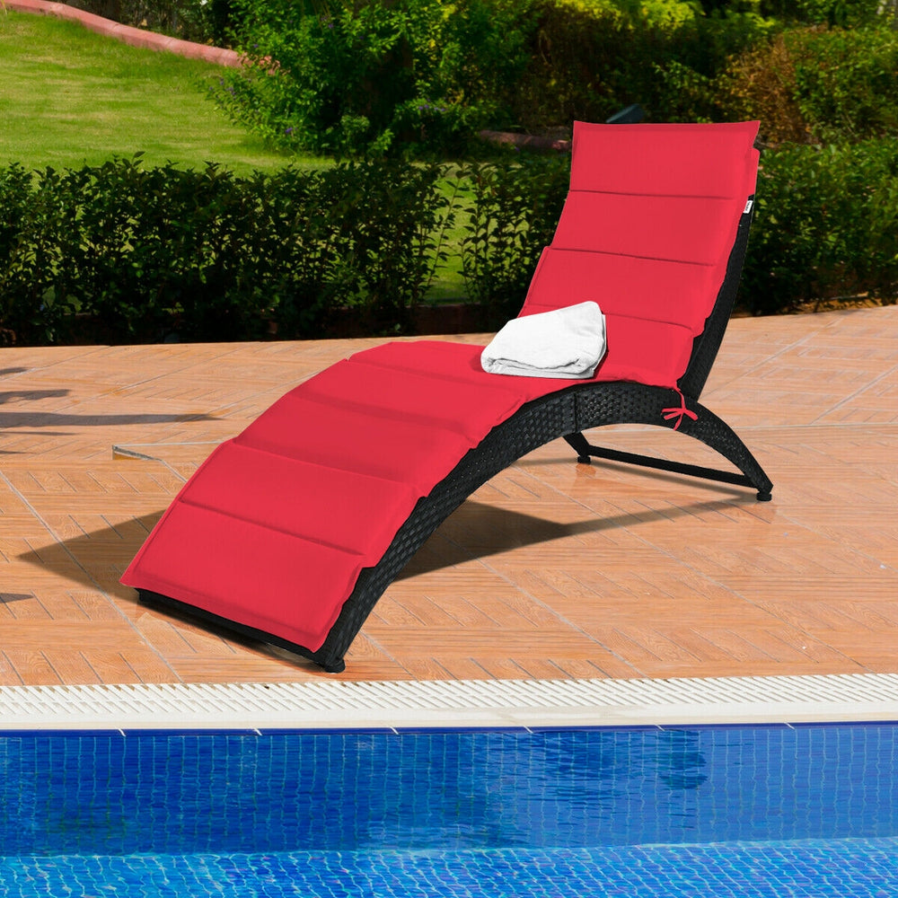 Folding Patio Rattan Portable Lounge Chair Chaise with Cushion-Red - Gallery View 1 of 12