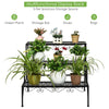 Ladder-shaped metal plant stand with decorative pattern, offering versatile storage for plants and decorative items.