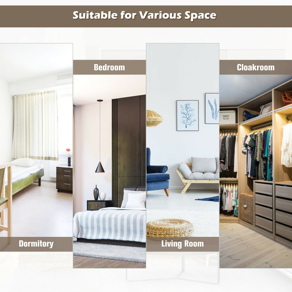 Full-length coffee metal door mirror with adjustable hooks, ideal for dormitory, bedroom, or living room use.