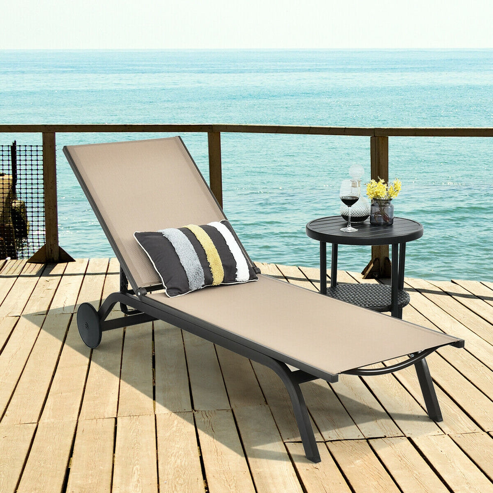 Aluminum Fabric Outdoor Patio Lounge Chair with Adjustable Reclining -Brown - Gallery View 1 of 11