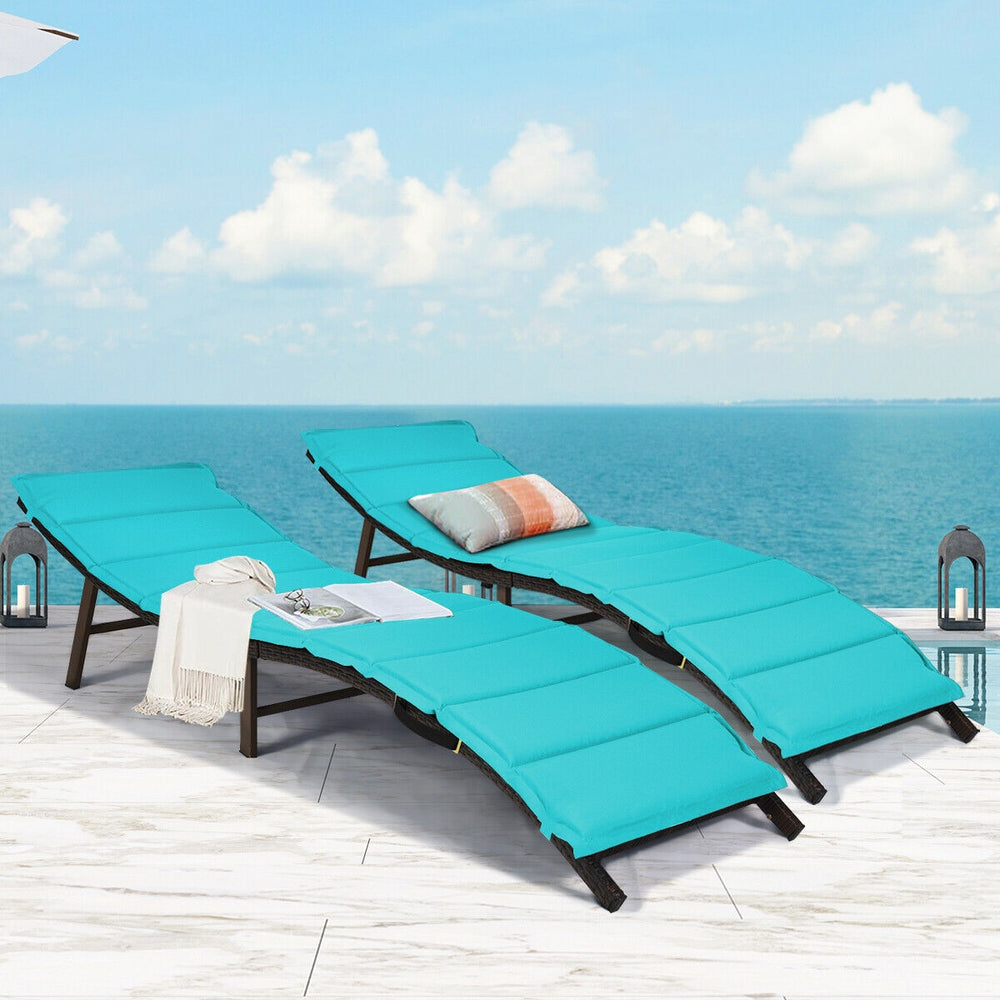 2Pcs Folding Patio Lounger Chair-Turquoise - Gallery View 1 of 13