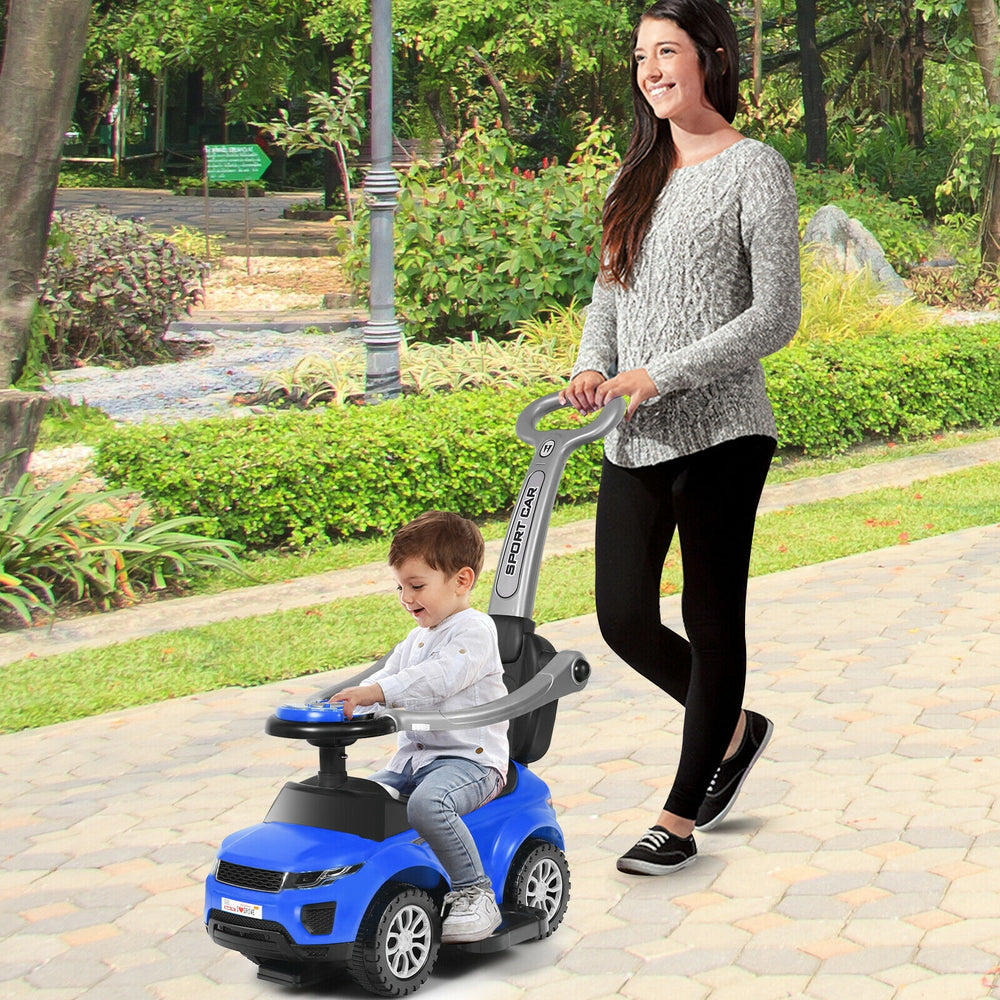 3 In 1 Ride on Push Car Toddler Stroller Sliding Car with Music-Blue - Gallery View 1 of 12