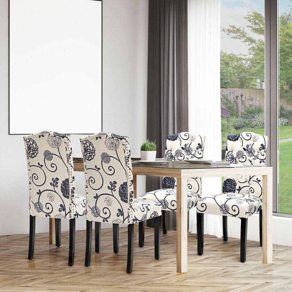Set of 2 Tufted Upholstered Dining Chairs-Black and White - Gallery View 1 of 12