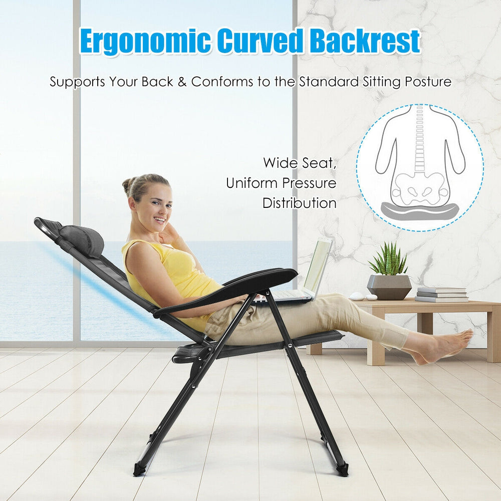 Adjustable reclining folding chair with ergonomic backrest and headrest, made of steel and oxford fabric, ideal for.