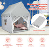 Kids large gray play castle tent with a thick washable mat, featuring mesh windows for ventilation and easy assembly.