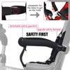 Detail of the adjustable safety guardrail and harness on the 4-in-1 kids tricycle for secure riding.
