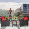 3 Pieces Patio Rattan Furniture Set with Washable Cushion and Acacia Wood Tabletop-Red - Gallery View 1 of 12