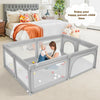Extra-large gray safety baby fence with 50 ocean balls, spacious for play and learning, featuring breathable mesh and.