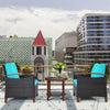 3 Pieces Patio Rattan Furniture Set with Washable Cushion and Acacia Wood Tabletop-Turquoise - Gallery View 1 of 12