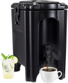 Insulated 4.4-gallon black beverage dispenser with handles and drip-proof faucet, ideal for serving hot or cold drinks.