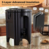 Insulated beverage dispenser in black with handles, 4.4 gallons capacity, featuring a drip-proof faucet for easy.