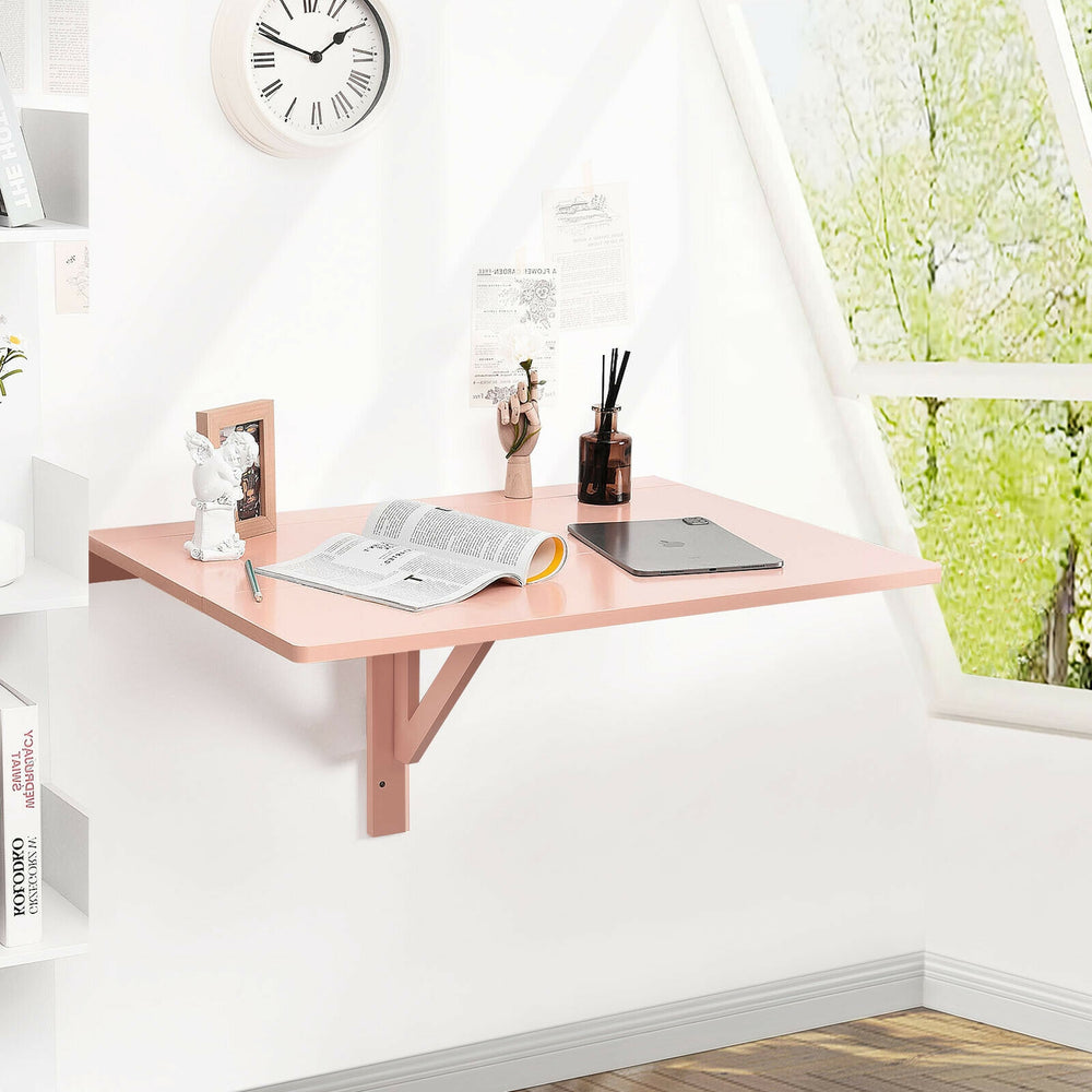 31.5 x 23.5 Inch Wall Mounted Folding Table for Small Spaces-Pink - Gallery View 1 of 13