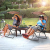 Folding Recliner Lounge Chair with Shade Canopy Cup Holder-Brown - Gallery View 1 of 9