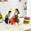 Multicolor 15-inch round toddler floor cushions with ergonomic handles, ideal for kids' play and color recognition.