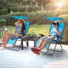 Folding Recliner Lounge Chair with Shade Canopy Cup Holder-Blue - Gallery View 1 of 9